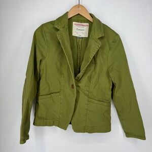 Cartonnier Anthropologie Womens Blazer Jacket 6 Green Denim Elbow Patches FLAW